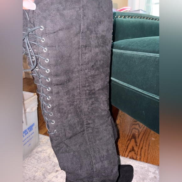 EUC - Two Lips Black Faux Suede Lace-Up Over-the-Knee Boots - No Call Outs - Picture 5 of 16